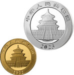 Pièce de monnaie en argent - or 10 yuan g 1 (au) - 30 (ag) millésime 2023 panda