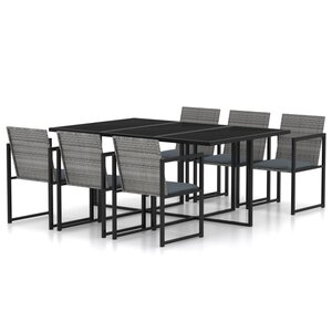 vidaXL Salon de jardin 7 Pièces avec coussins Résine tressée Gris