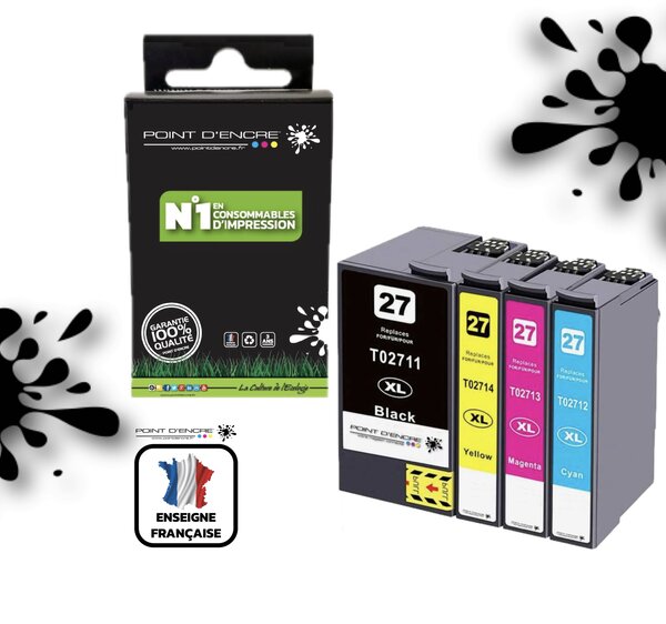 27XL - Réveil - Pack de 4 Cartouches D'encre Noir/Cyan/Magenta/ Jaune - Grande capacité