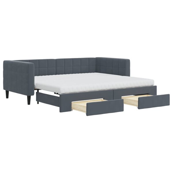 vidaXL Lit de jour avec gigogne et tiroirs gris foncé 90x190cm velours
