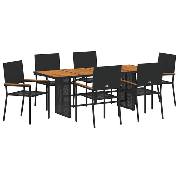 vidaXL Ensemble de salle à manger de jardin 7 pièces Noir en poly rotin