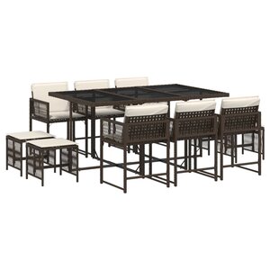 vidaXL Ensemble à manger de jardin et coussins 11 Pièces marron rotin