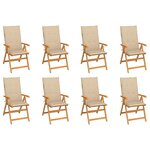 vidaXL Chaises inclinables de jardin et coussins lot de 8 Teck solide