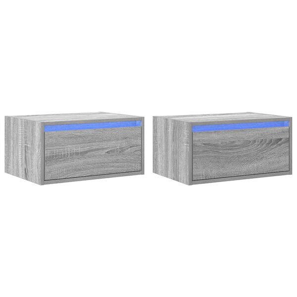 vidaXL Tables de chevet murales avec lumières LED 2 Pièces sonoma gris