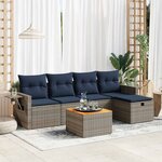 vidaXL Salon de jardin 6 Pièces avec coussins gris résine tressée