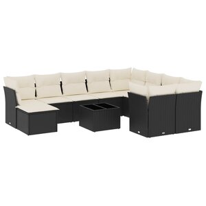 vidaXL Salon de jardin 11 Pièces avec coussins noir résine tressée
