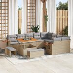 vidaXL Ensemble de 12 canapés de jardin avec coussins beiges en poly rattan.