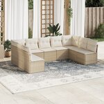 vidaXL Salon de jardin avec coussins 9 Pièces beige résine tressée