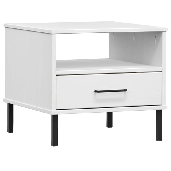 vidaXL Table de chevet avec pieds en métal Blanc Bois pin massif OSLO