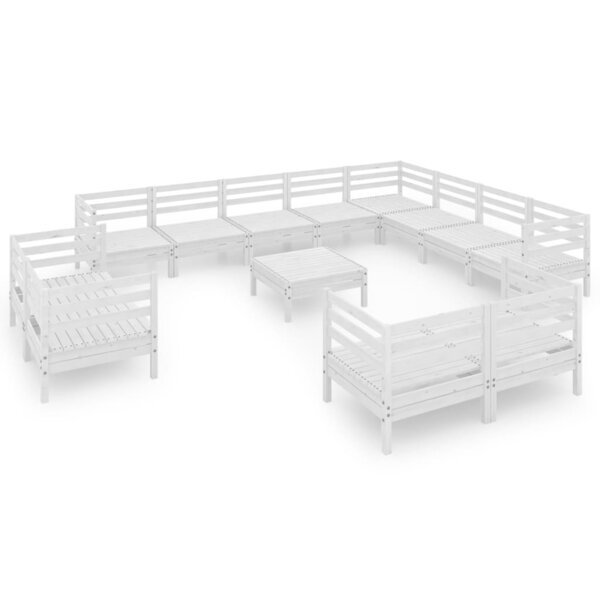 vidaXL Salon de jardin 13 Pièces Bois de pin massif Blanc