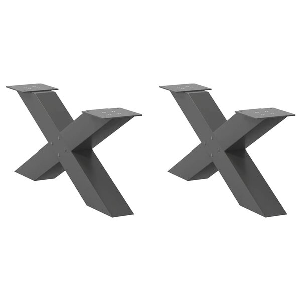 vidaXL Pieds de table basse en forme de X  2 pièces  anthracite  70 x (30-31) cm  acier