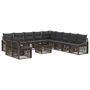 vidaXL Ensemble de canapé de jardin 12 Pièces Gris polyrotin