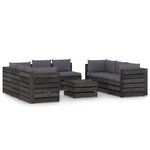 vidaXL Salon de jardin 9 Pièces avec coussins Bois imprégné de gris