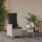 vidaXL Chaise inclinable de jardin coussins gris clair résine tressée