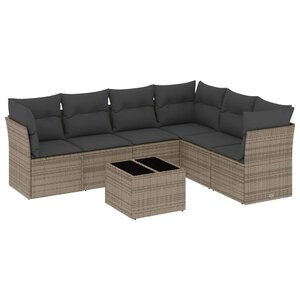 vidaXL Salon de jardin avec coussins 7 Pièces gris résine tressée