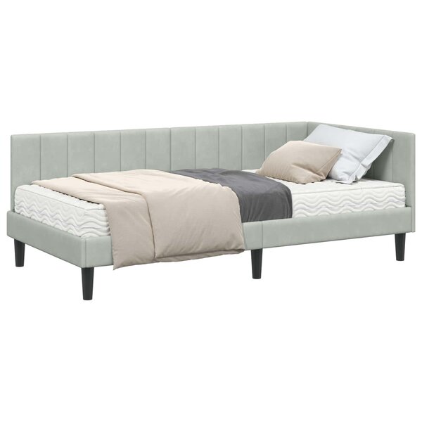vidaXL Cadre de lit d'angle avec matelas 2 Pièces Gris clair Velours