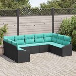 vidaXL Ensemble de Canapés avec coussin 9 Pièces Noir polyrotin