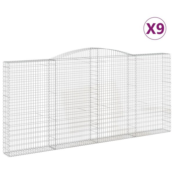 vidaXL Paniers à gabions arqués 9 Pièces 400x30x180/200 cm Fer galvanisé