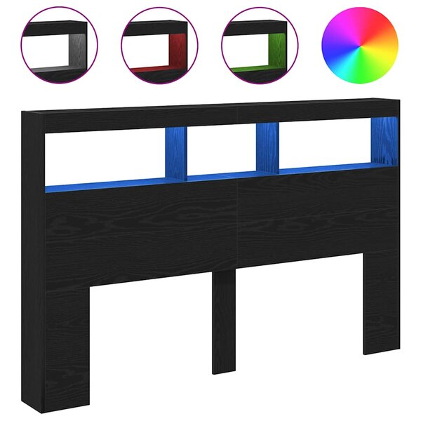 vidaXL Armoire tête de lit avec LED chêne noir 160x17x102 cm