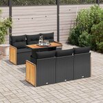 vidaXL Salon de jardin avec coussins 7 Pièces noir résine tressée acacia