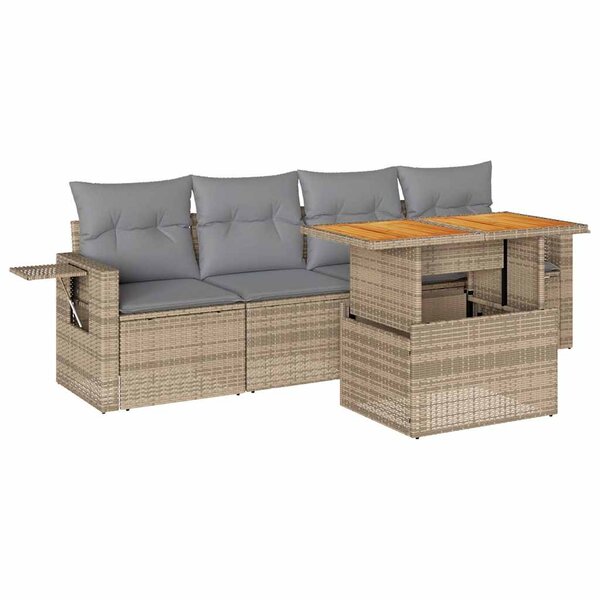 vidaXL Salon de jardin avec coussins 5 Pièces beige résine tressée