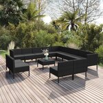 vidaXL Salon de jardin 14 Pièces avec coussins Résine tressée Noir