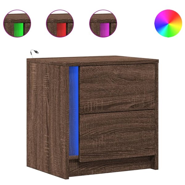 vidaXL Armoire de chevet et lumières LED chêne marron bois ingénierie