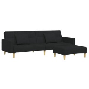 vidaXL Canapé-lit à 2 places avec repose-pied noir tissu