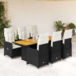 vidaXL Ensemble de bistro de jardin 7 Pièces coussins noir poly rotin