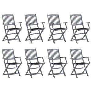 vidaXL Chaises pliables d'extérieur lot de 8 et coussins Bois d'acacia