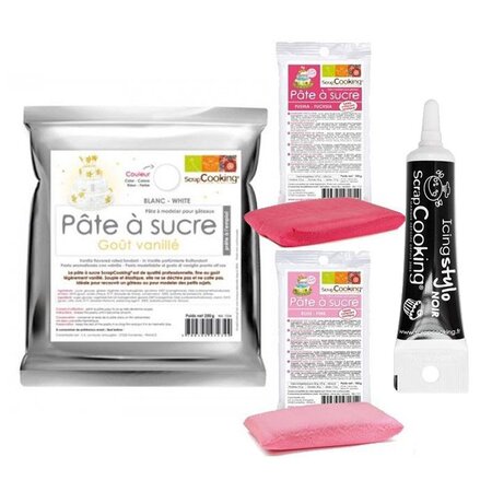 Kit pâte à sucre naissance fille + Stylo de glaçage noir