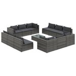 vidaXL Salon de jardin 13 Pièces avec coussins résine tressée gris