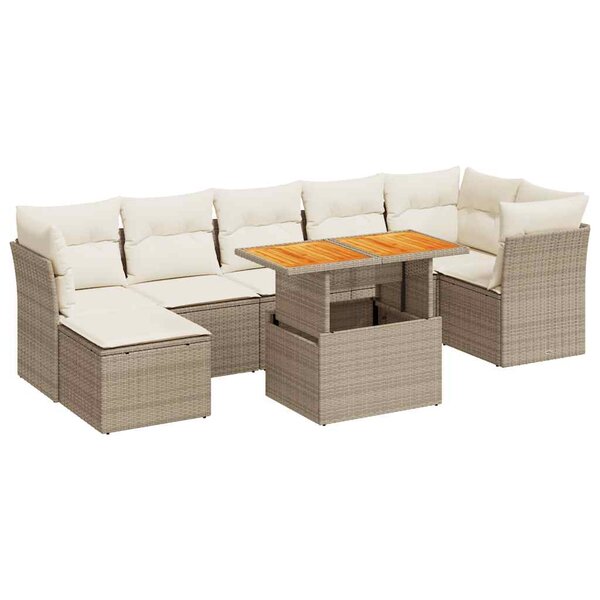 vidaXL Salon de jardin avec coussins 8 Pièces beige résine tressée