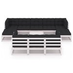 vidaXL Salon de jardin 11 Pièces avec coussins Blanc Bois de pin massif