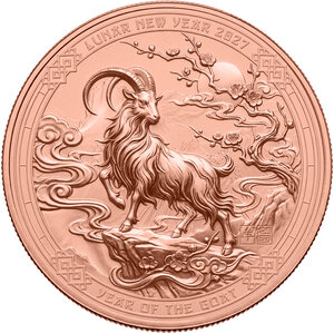 Monnaie YEAR OF THE GOAT Chinese Lunar Calendar 5 Oz Cuivre 1$ Liberia 2027 (PRÉCOMMANDE)