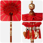 vidaXL Parasol avec Base Rouge et brun 250 cm Coton et bois