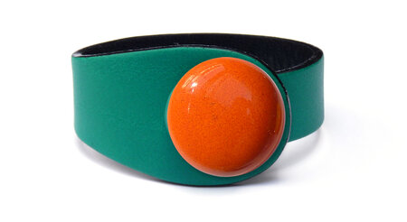 Bracelet cuir vert turquoise et céramique orange