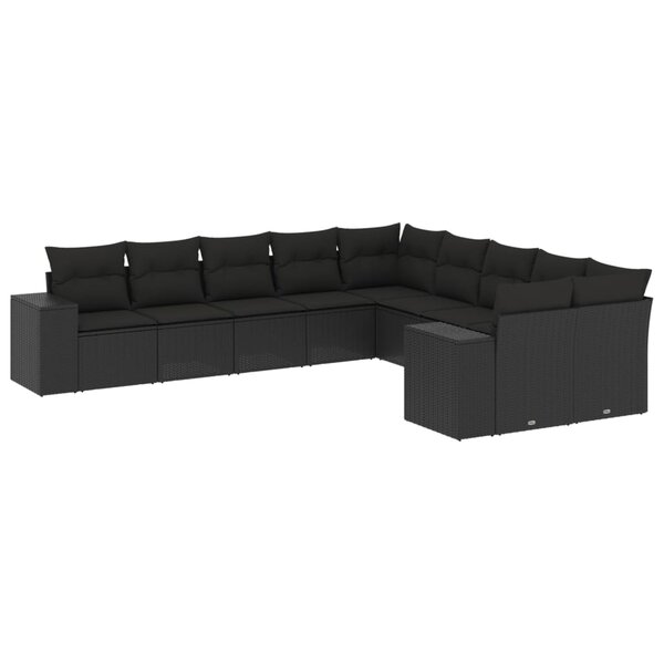 vidaXL Salon de jardin 10 Pièces avec coussins noir résine tressée