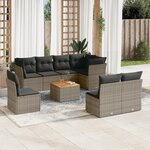 vidaXL Salon de jardin 9 Pièces avec coussins gris résine tressée