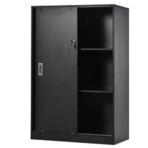 Armoire de bureau 2 portes coulissantes 80 x 40 x 120 cm sécurisée 2 étagères moderne épuré en panneau de particules noir 21_0002431
