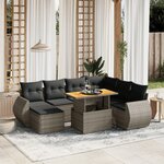 vidaXL Salon de jardin 8 Pièces avec coussins gris résine tressée