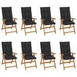 vidaXL Chaises inclinables de jardin avec coussins 8 Pièces Teck solide