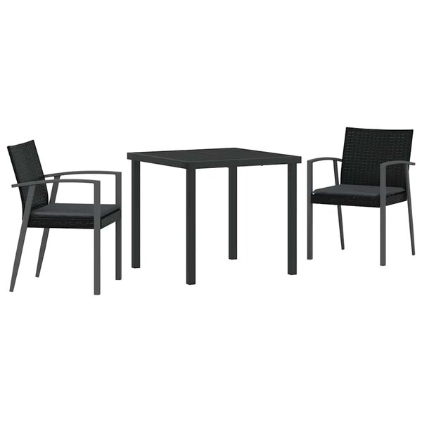 vidaXL Ensemble de salle à manger pour jardin 3 Pièces Noir Poly rotin