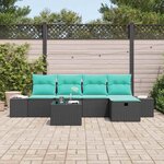 vidaXL Ensemble de canapé de jardin avec coussin 6 Pièces Noir Poly rotin