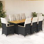 vidaXL Ensemble de bistro de jardin 9 Pièces coussins noir poly rotin