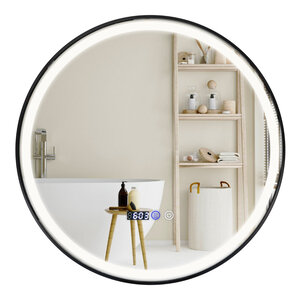 Miroir rond salle de bain 60 x 60 x 4 cm fonction antibuée 3 couleurs rétroéclairage moderne en verre argent 20_0019670