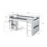 Lit Mezzanine Bois Blanc 90x200 Avec Bureau