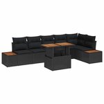 vidaXL Ensemble de canapé de jardin 7 Pièces Noir Poly rotin