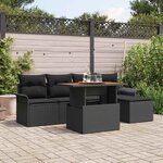 Ensemble de canapé de jardin 6 pièces avec coussins noirs en poly rotin