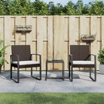 vidaXL Ensemble à manger de jardin avec coussins 3 Pièces marron rotin PP